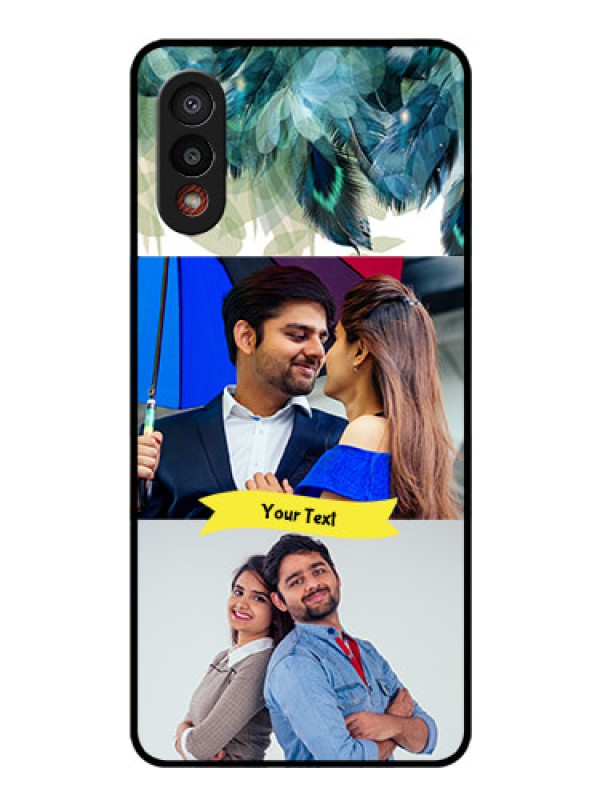 Custom Galaxy M02 Personalized Glass Phone Case - Image with Boho Peacock Feather Design