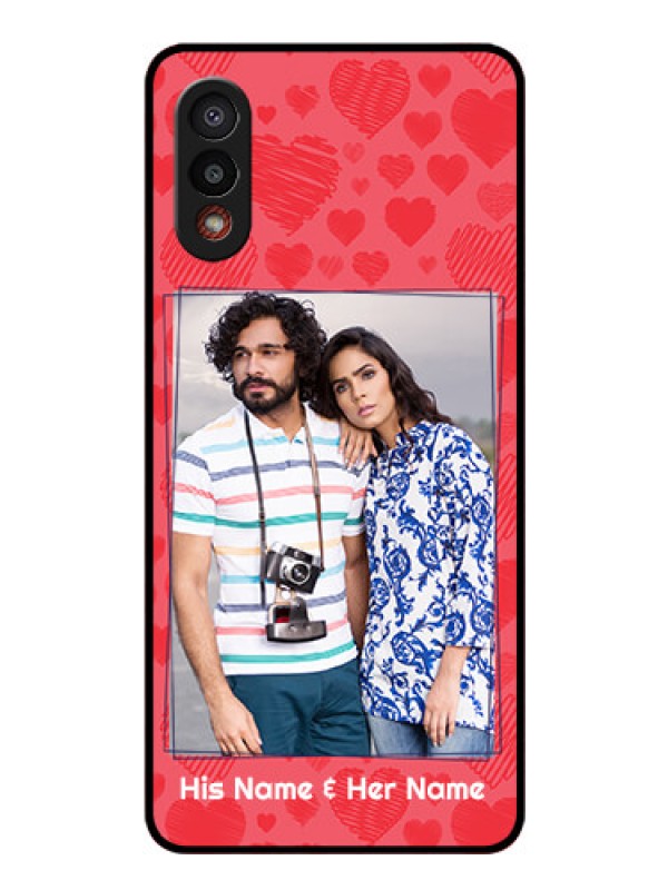 Custom Galaxy M02 Photo Printing on Glass Case - with Red Heart Symbols Design