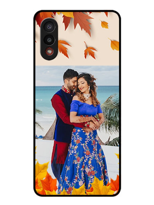 Custom Galaxy M02 Photo Printing on Glass Case - Autumn Maple Leaves Design