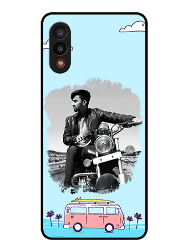 Custom Galaxy M02 Photo Printing on Glass Case - Travel & Adventure Design