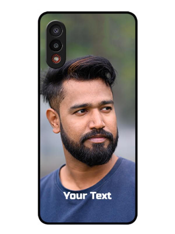 Custom Galaxy M02 Glass Mobile Cover: Photo with Text