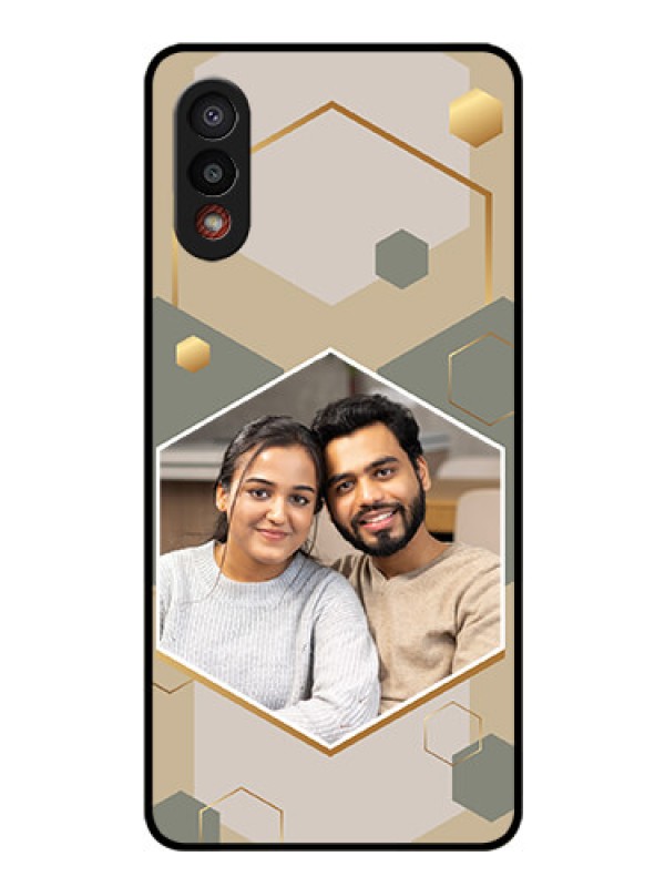 Custom Galaxy M02 Photo Printing on Glass Case - Stylish Hexagon Pattern Design
