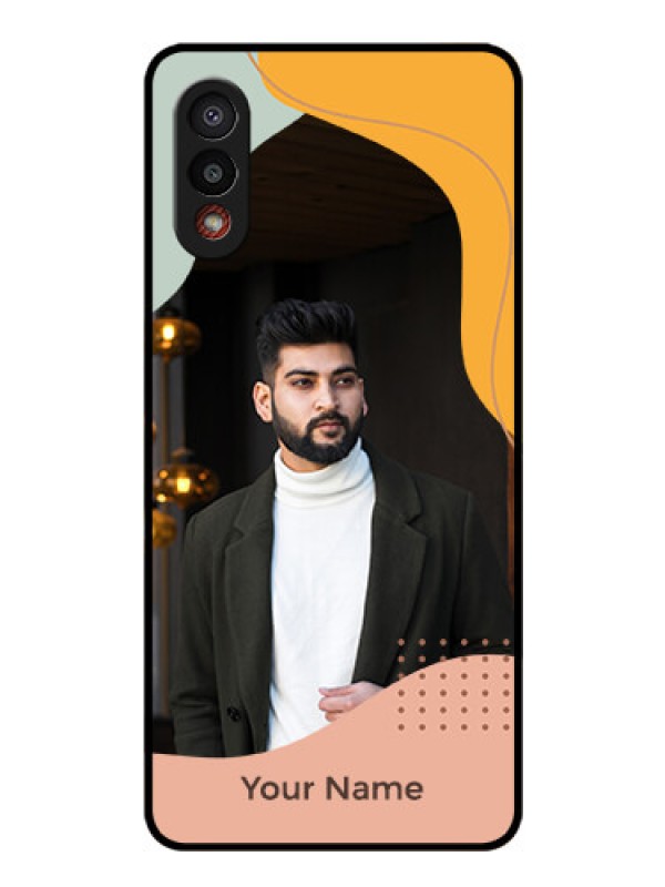 Custom Galaxy M02 Personalized Glass Phone Case - Tri-coloured overlay design