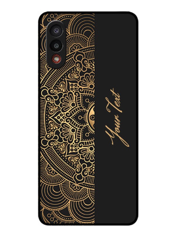 Custom Galaxy M02 Photo Printing on Glass Case - Mandala art with custom text Design