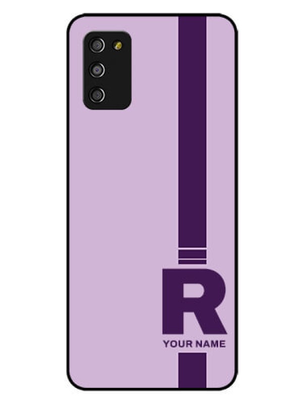 Custom Galaxy M02s Photo Printing on Glass Case - Simple dual tone stripe with name Design