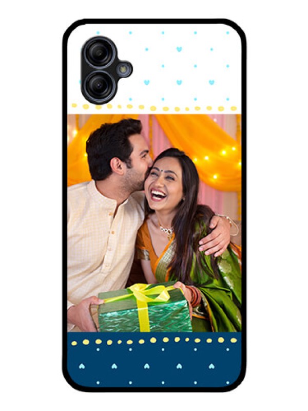 Custom Galaxy M04 Personalized Glass Phone Case - White and Blue Abstract Design