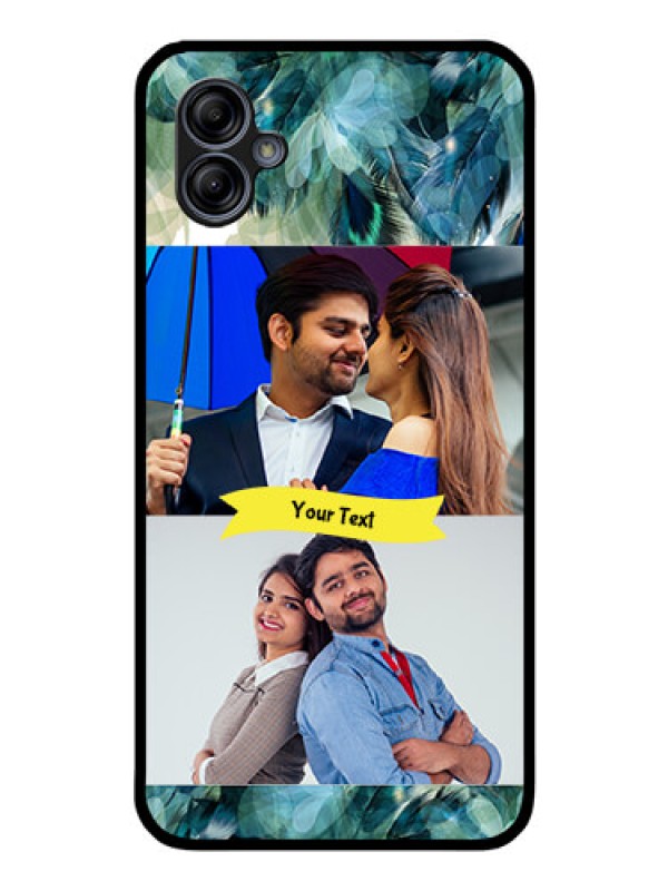 Custom Galaxy M04 Personalized Glass Phone Case - Image with Boho Peacock Feather Design