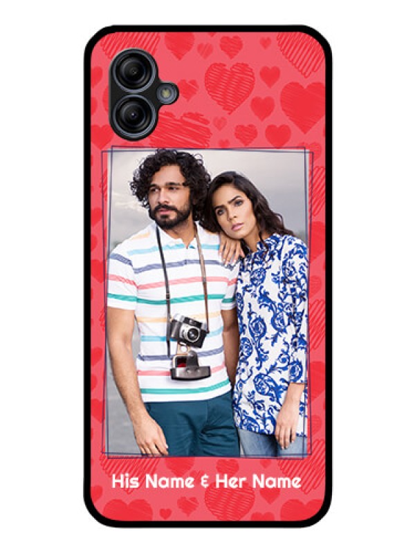 Custom Galaxy M04 Photo Printing on Glass Case - with Red Heart Symbols Design