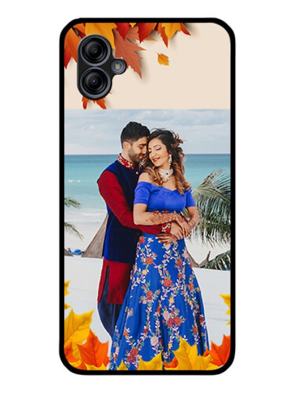Custom Galaxy M04 Photo Printing on Glass Case - Autumn Maple Leaves Design