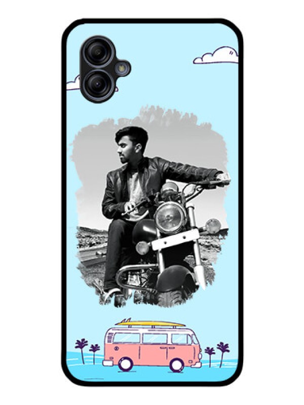 Custom Galaxy M04 Photo Printing on Glass Case - Travel & Adventure Design