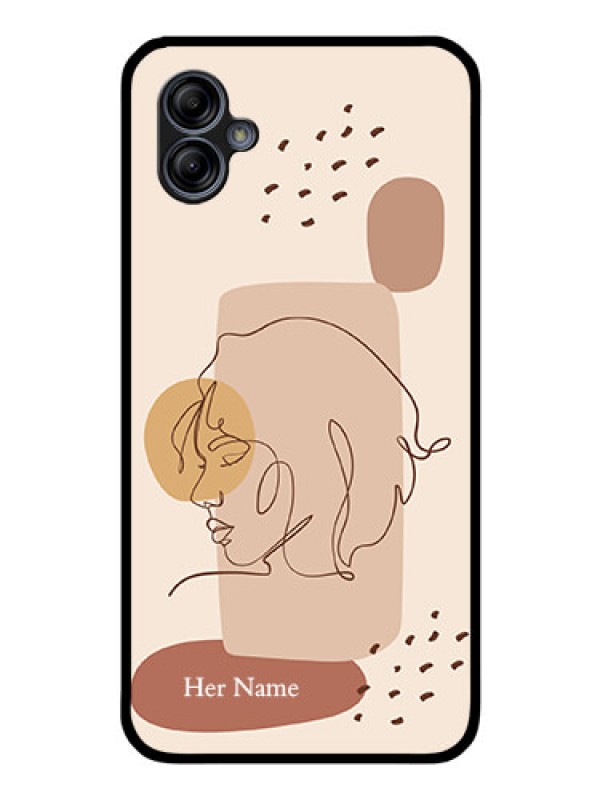 Custom Galaxy M04 Photo Printing on Glass Case - Calm Woman line art Design