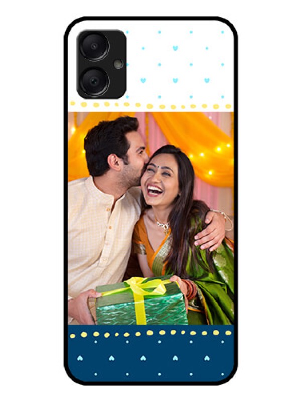Custom Galaxy M05 Custom Glass Phone Case - White And Blue Abstract Design