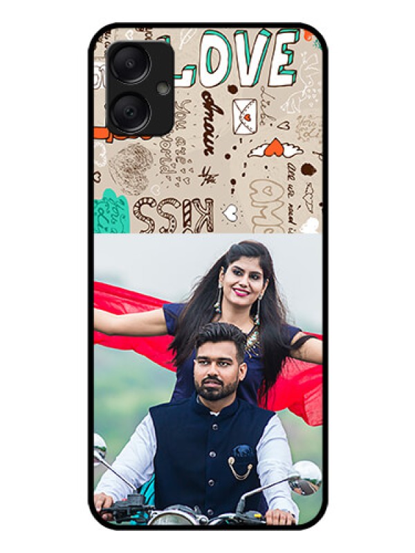 Custom Galaxy M05 Custom Glass Phone Case - Love Doodle Pattern
