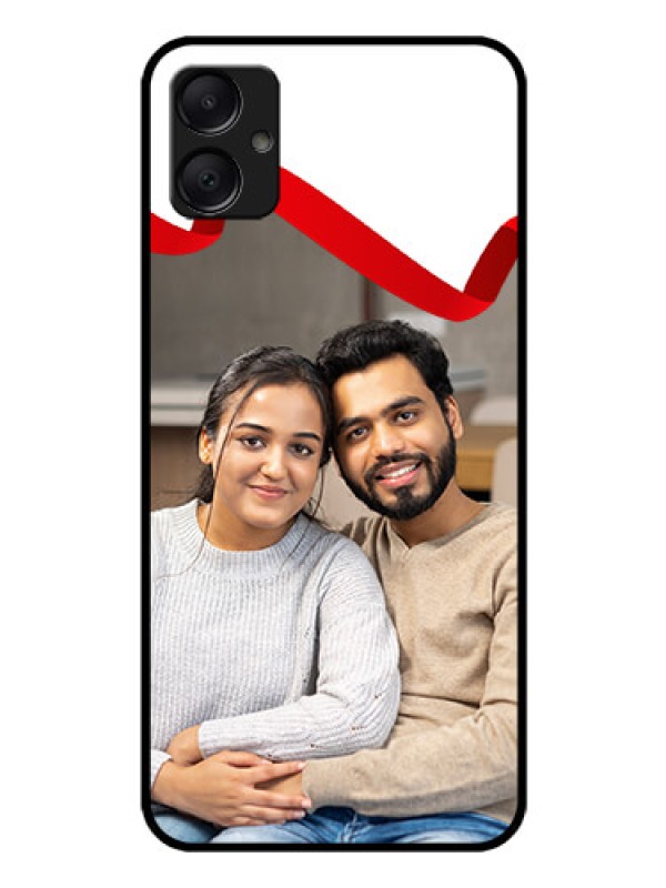 Custom Galaxy M05 Custom Glass Phone Case - Red Ribbon Frame Design