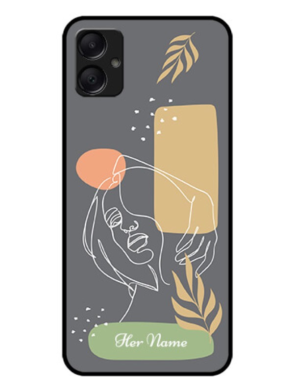 Custom Galaxy M05 Custom Glass Phone Case - Gazing Woman Line Art Design