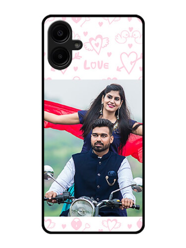 Custom Galaxy M06 Custom Glass Phone Case - Pink Flying Heart Design