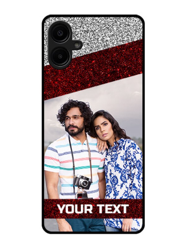 Custom Galaxy M06 Custom Glass Phone Case - Image Holder With Glitter Strip Design
