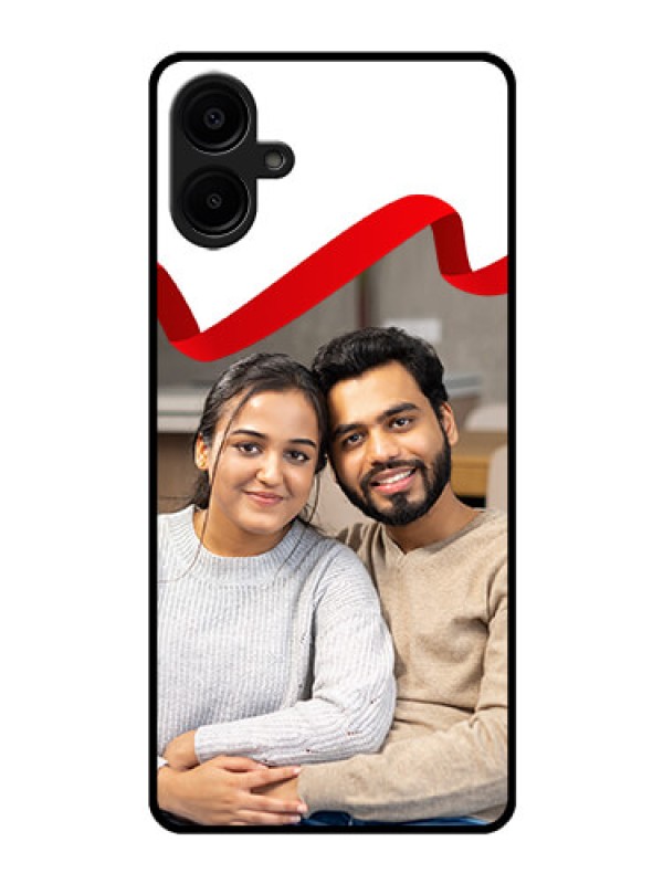 Custom Galaxy M06 Custom Glass Phone Case - Red Ribbon Frame Design