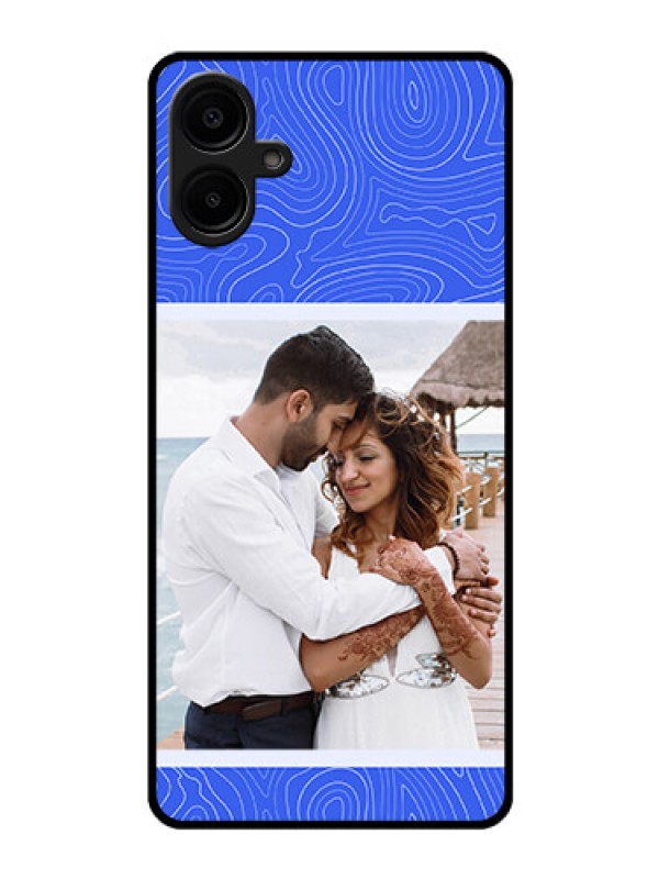 Custom Galaxy M06 Custom Glass Phone Case - Curved Line Art With Blue And White Design