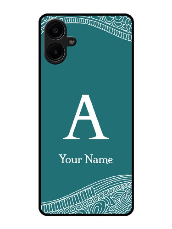 Custom Galaxy M06 Custom Glass Phone Case - Line Art Pattern With Custom Name Design
