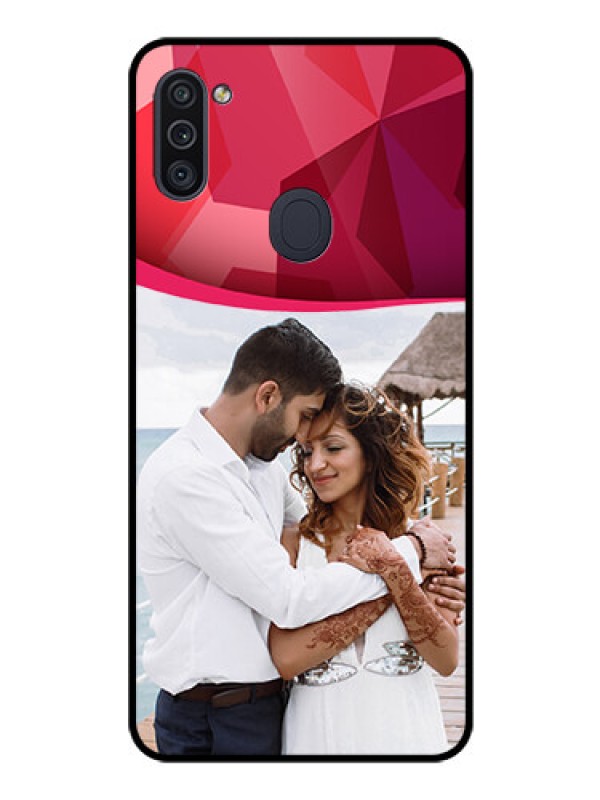 Custom Galaxy M11 Custom Glass Mobile Case - Red Abstract Design