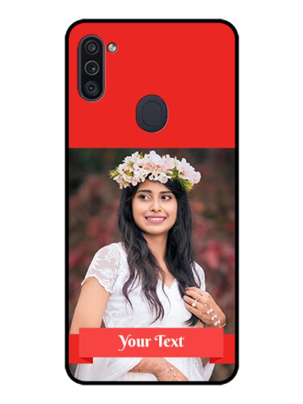 Custom Galaxy M11 Custom Glass Phone Case - Simple Red Color Design