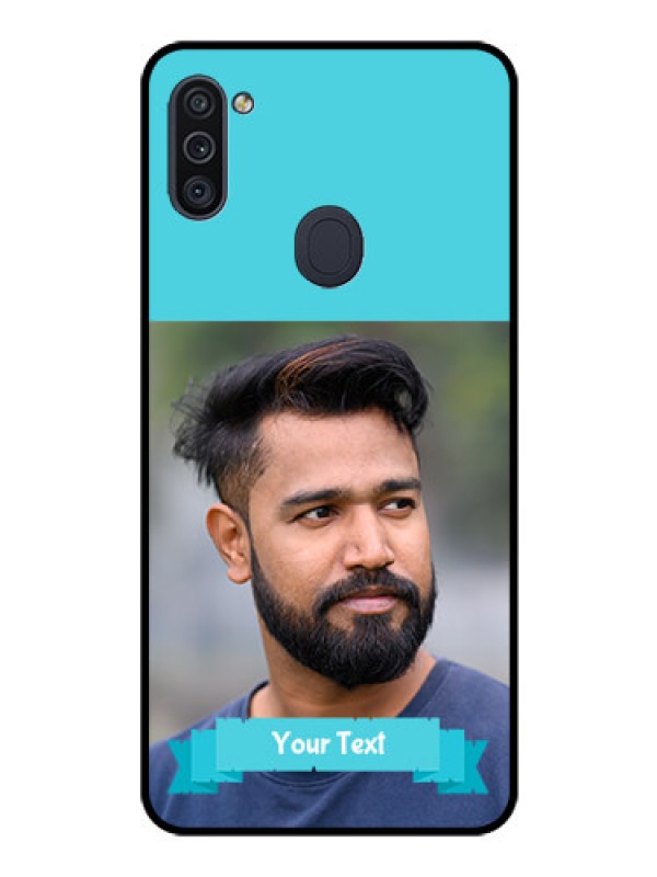Custom Galaxy M11 Personalized Glass Phone Case - Simple Blue Color Design