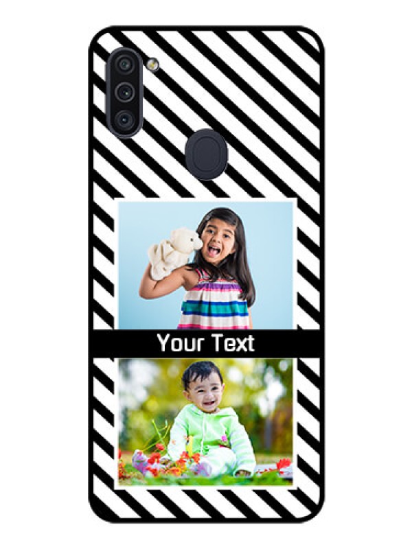 Custom Galaxy M11 Photo Printing on Glass Case - Black And White Stripes Design