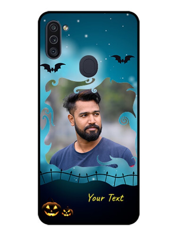 Custom Galaxy M11 Custom Glass Phone Case - Halloween frame design
