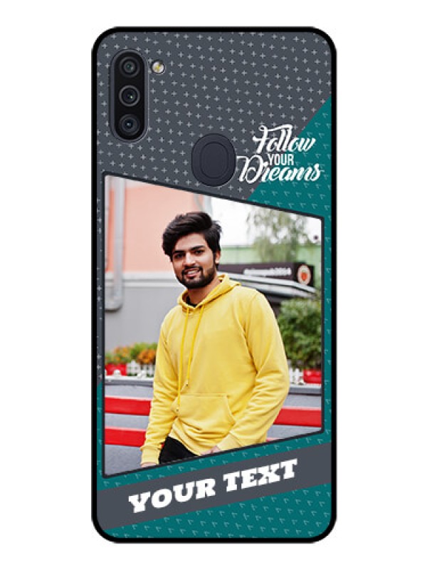 Custom Galaxy M11 Personalized Glass Phone Case - Background Pattern Design with Quote