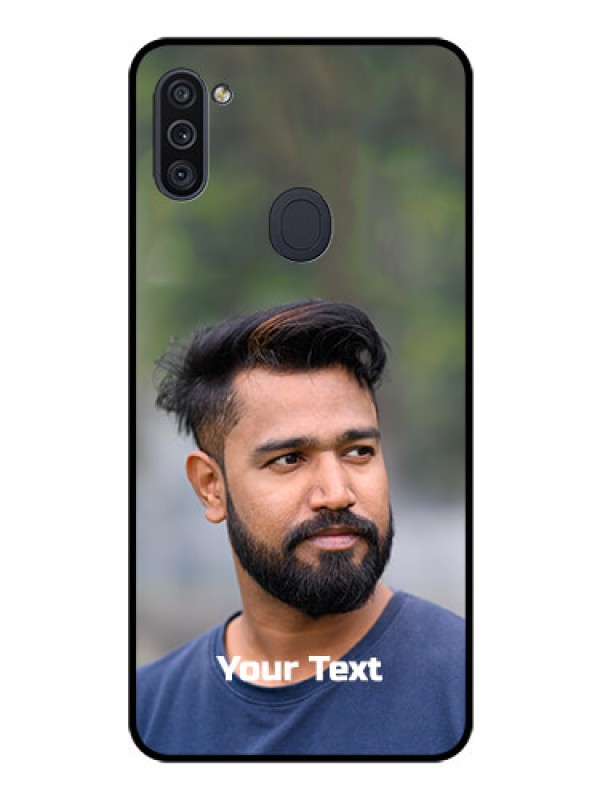 Custom Galaxy M11 Glass Mobile Cover: Photo with Text
