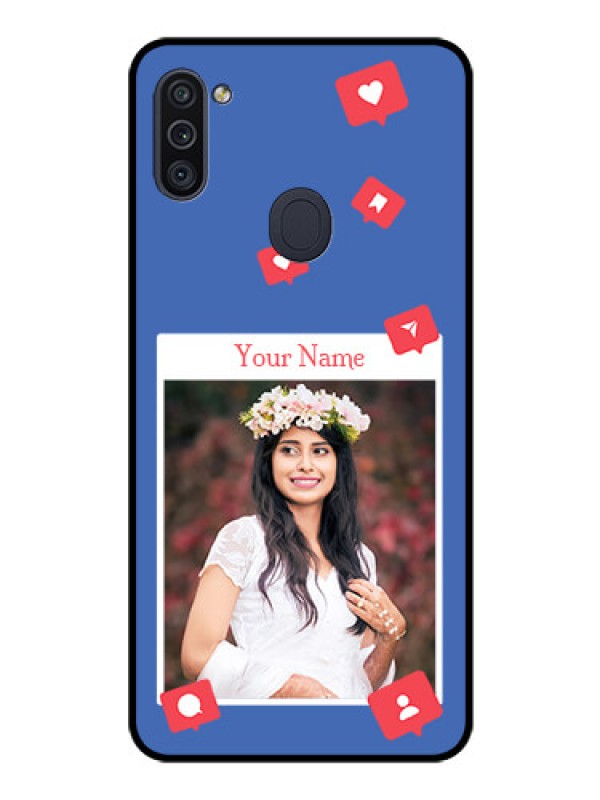 Custom Galaxy M11 Custom Glass Phone Case - Like Share And Comment Design