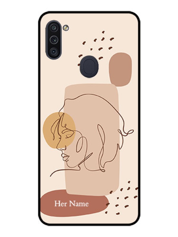 Custom Galaxy M11 Photo Printing on Glass Case - Calm Woman line art Design