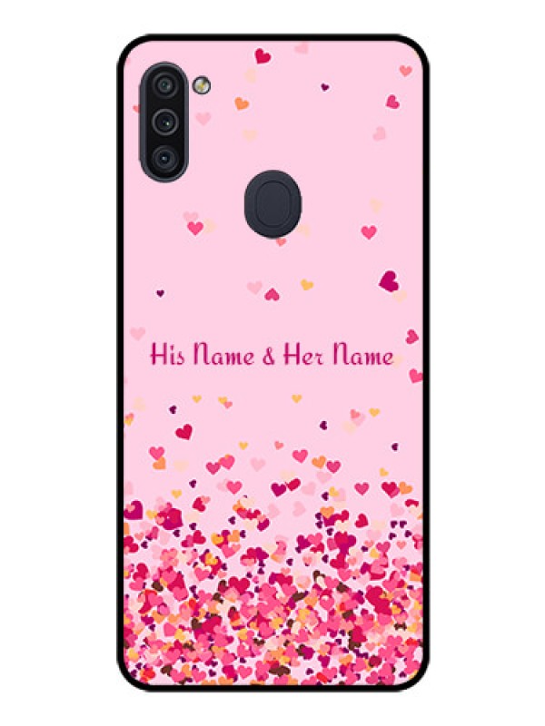 Custom Galaxy M11 Photo Printing on Glass Case - Floating Hearts Design