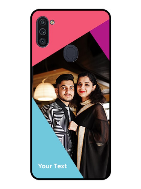 Custom Galaxy M11 Custom Glass Mobile Case - Stacked Triple colour Design