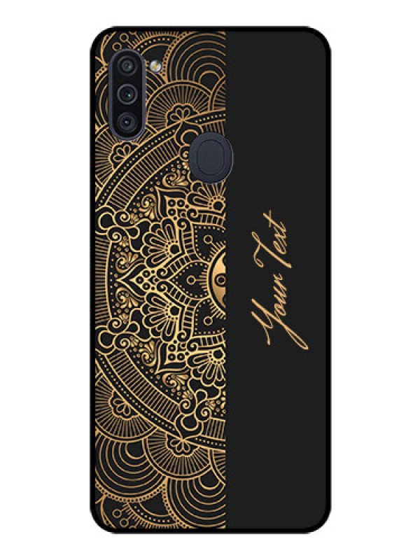 Custom Galaxy M11 Photo Printing on Glass Case - Mandala art with custom text Design