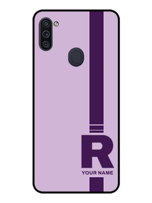 Custom Galaxy M11 Photo Printing on Glass Case - Simple dual tone stripe with name Design