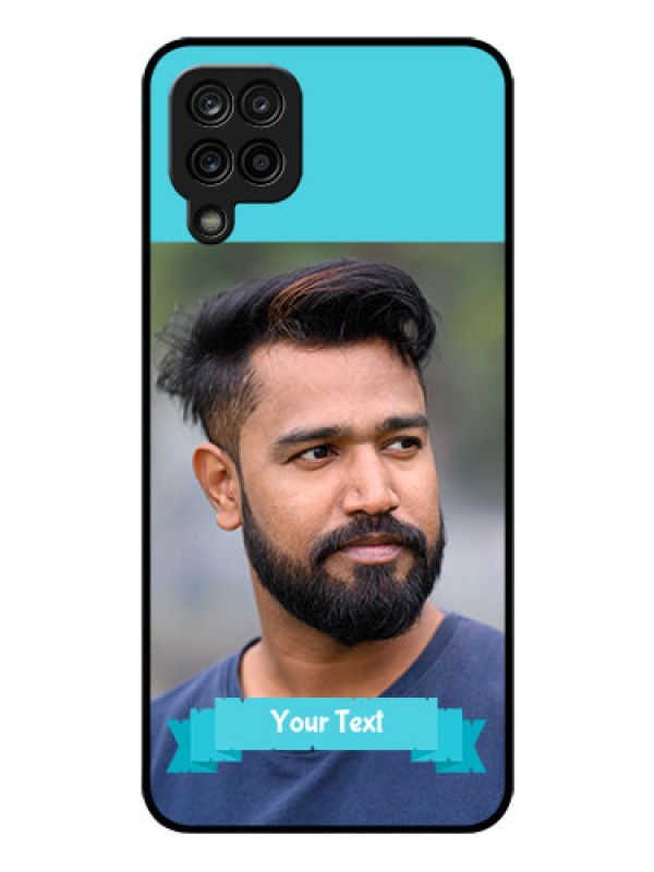 Custom Galaxy M12 Personalized Glass Phone Case - Simple Blue Color Design