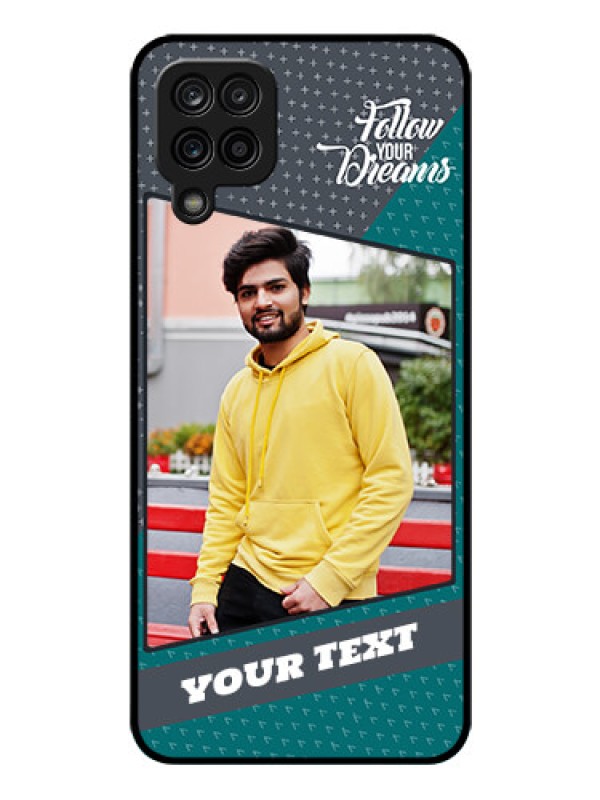 Custom Galaxy M12 Personalized Glass Phone Case - Background Pattern Design with Quote
