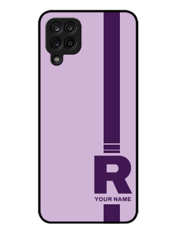 Custom Galaxy M12 Photo Printing on Glass Case - Simple dual tone stripe with name Design