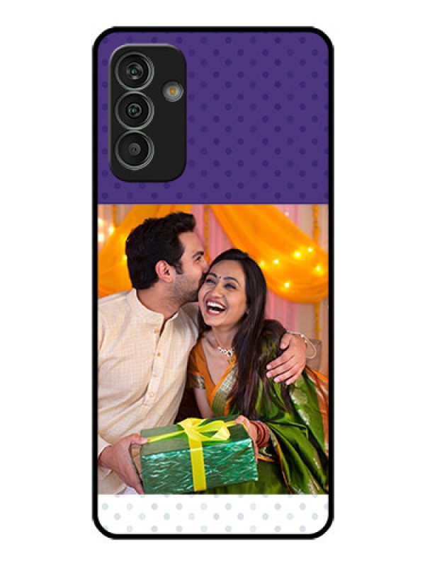 Custom Galaxy M13 4G Personalized Glass Phone Case - Violet Pattern Design
