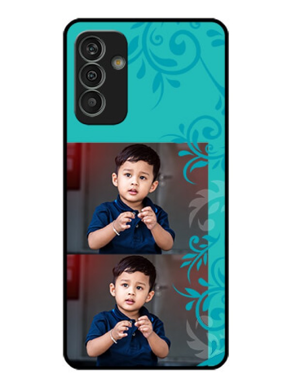 Custom Galaxy M13 4G Personalized Glass Phone Case - with Photo and Green Floral Design