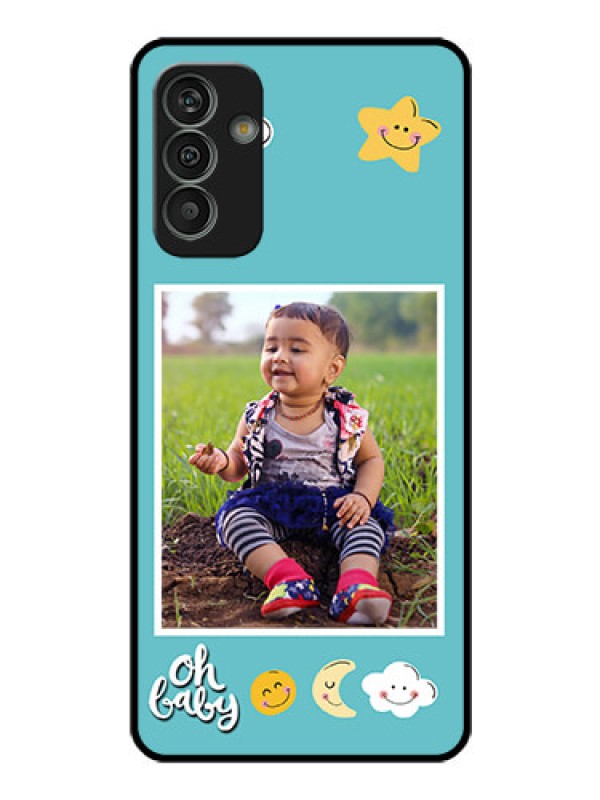 Custom Galaxy M13 4G Personalized Glass Phone Case - Smiley Kids Stars Design