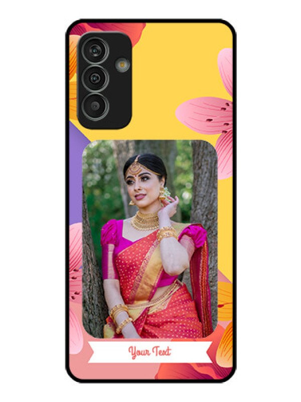 Custom Galaxy M13 4G Custom Glass Mobile Case - 3 Image With Vintage Floral Design