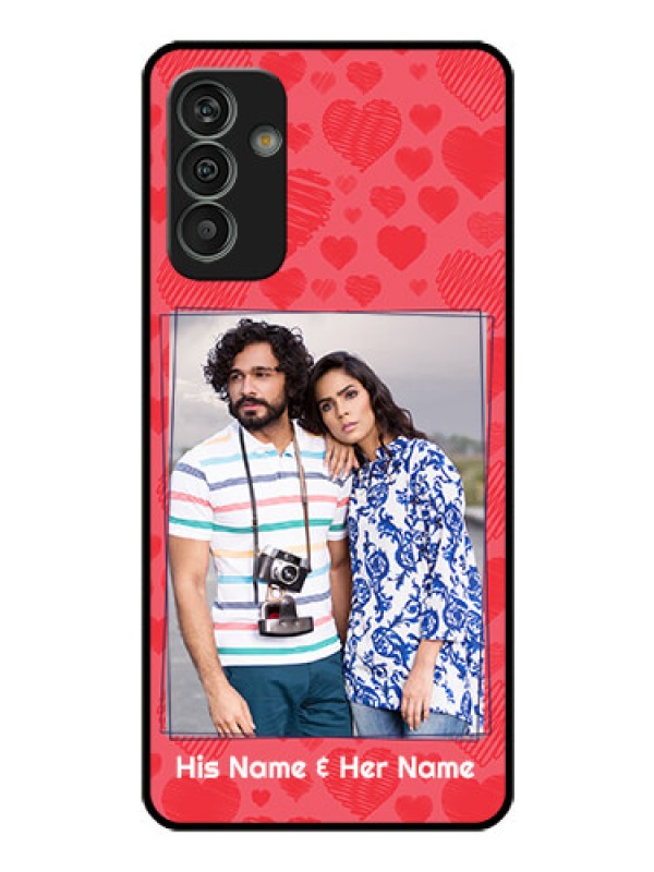 Custom Galaxy M13 4G Photo Printing on Glass Case - with Red Heart Symbols Design