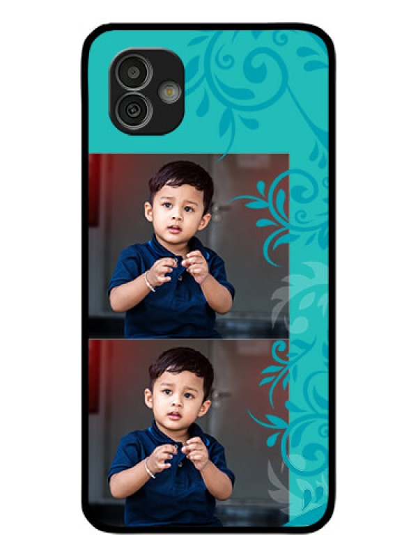 Custom Samsung Galaxy M13 5G Personalized Glass Phone Case - with Photo and Green Floral Design