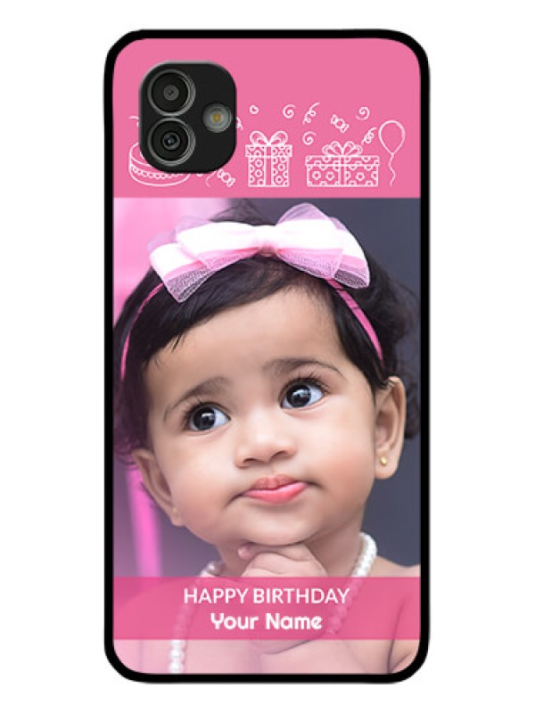 Custom Samsung Galaxy M13 5G Photo Printing on Glass Case - with Birthday Line Art Design