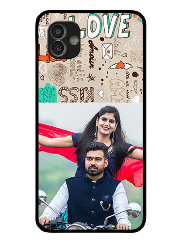 Custom Samsung Galaxy M13 5G Custom Glass Phone Case - Love Doodle Pattern
