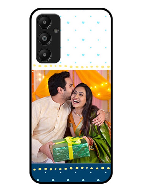 Custom Galaxy M14 4G Custom Glass Phone Case - White And Blue Abstract Design