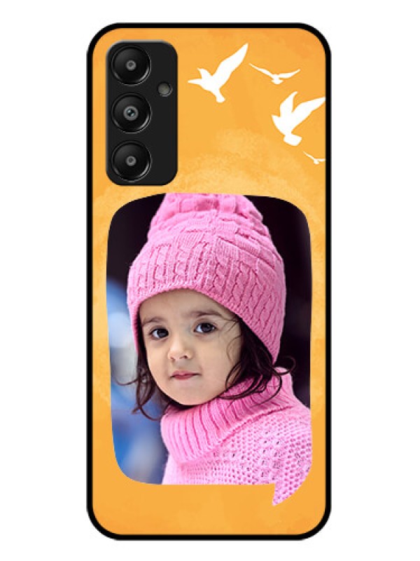 Custom Galaxy M14 4G Custom Glass Phone Case - Water Color Design With Bird Icons